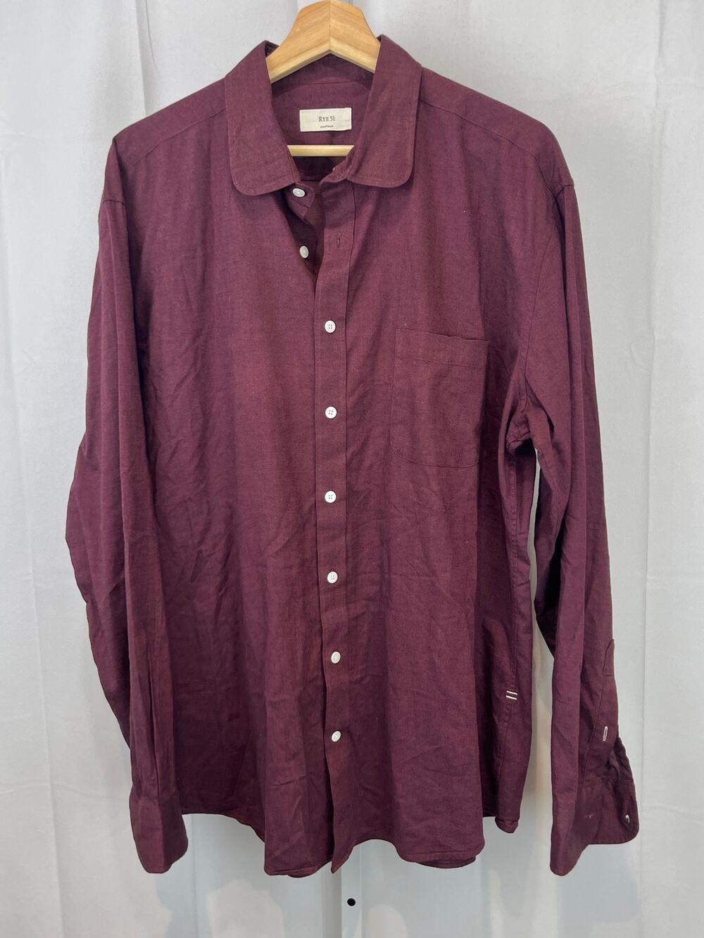 RYE 51 Small Batch Long Sleeve Button Front Shirt Cotton Wine Purple Red Size XL